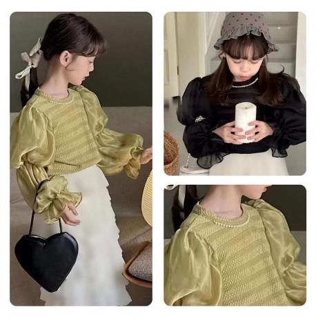 Olive Organza Pearls Top