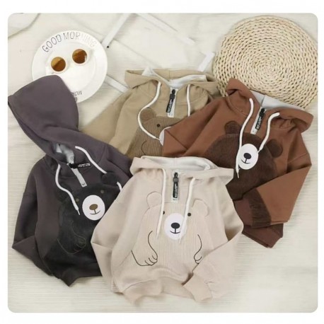 Grey Bear Zipper Hoodie Sweatshirt