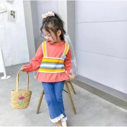 Peach Rainbow Stripe Top Set Pants