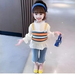 White Rainbow Stripe Top Set Pants