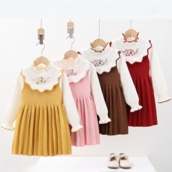 Pretty Ruffle Floral Embroidery Knit Dress