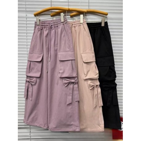 Pink Big Ribbon Pocket Cargo Pants