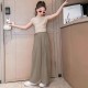 Beige Top Set Brown Cullote Pants