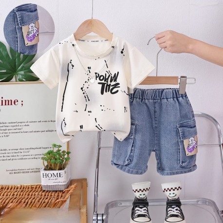 Abstract Splash Top Set Denim Pants