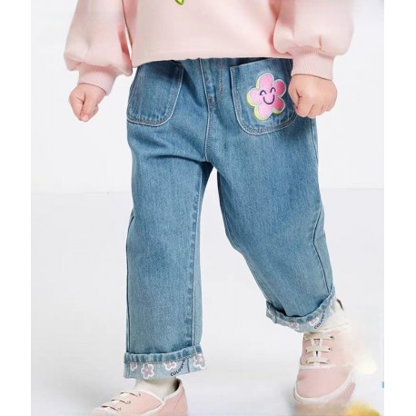 Pink Flowers Denim Pants