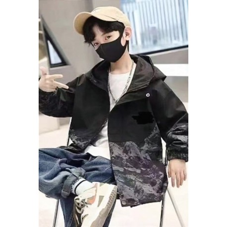 Black Grey Abstract Parachute Jacket