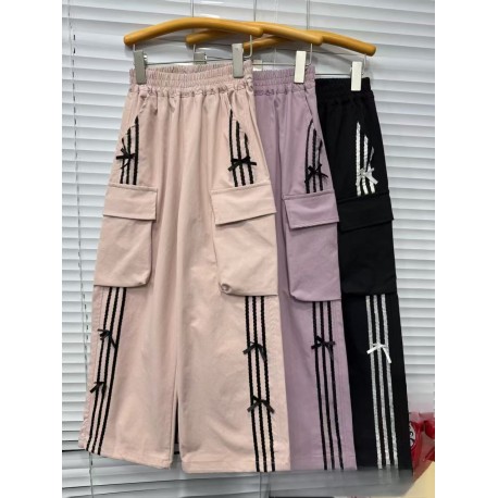 Black Three Ribbon Stripe Pants