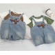 Brown 3D Aeroplane Denim Overall Set Two Tone T-shirt