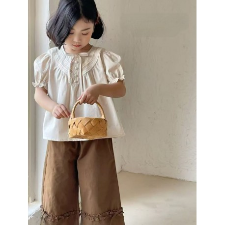 Cream Girlie Top Set Brown Cullote Pants