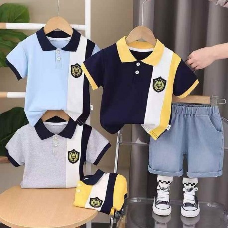 Blue Three Colours Top Set Denim Pants