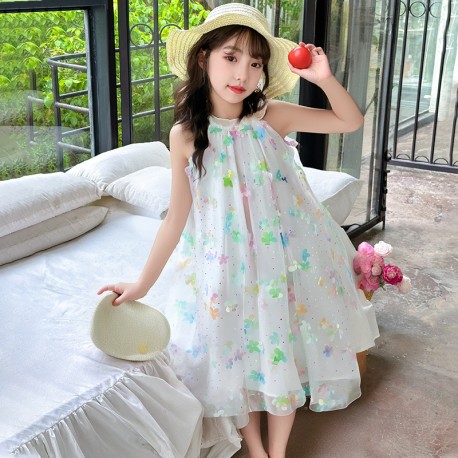 White Rainbow Flowers Tulle Dress