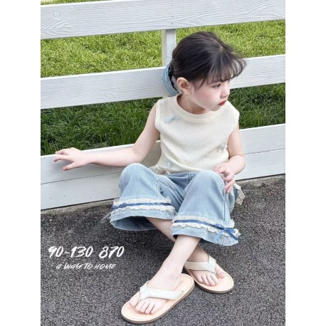 White Blue Ruffles Denim Pants