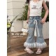 White Layered Lace Denim Pants