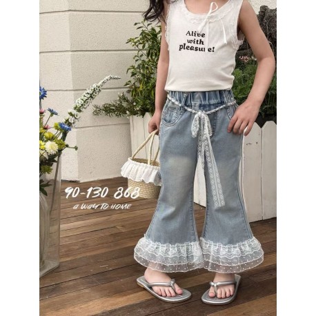 White Layered Lace Denim Pants