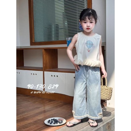 White Lace Heart Denim Pants