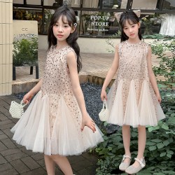 Cream Sequins Tulle Dress with Headband