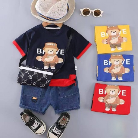 Brave Bear Top Set Denim Shorts