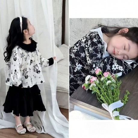 Cream Black Eyelets Collar Top(top only)