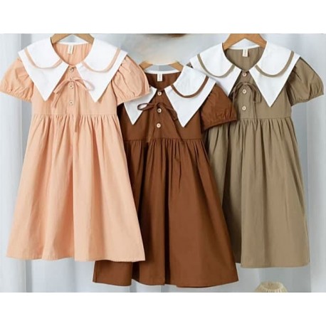 Army White Collar Little Ribbon Dress