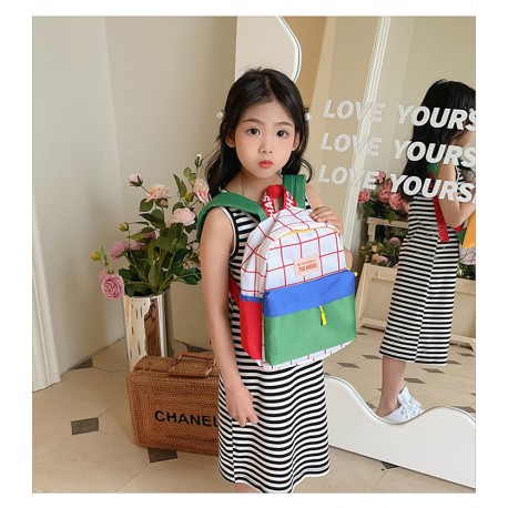 White Green Check Pattern Backpack