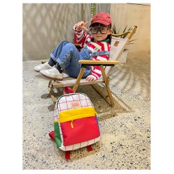 White Red Check Pattern Backpack