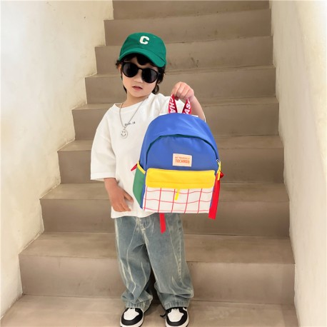 White Blue Check Pattern Backpack