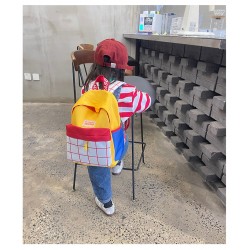 White Yellow Check Pattern Backpack
