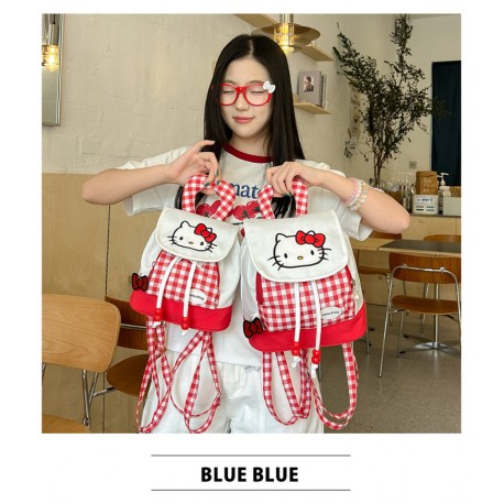 Red Hello K1tty Plaid Backpack