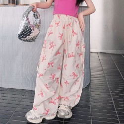 Soft Pink Ribbon Korean Cargo Pants