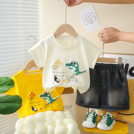 Cream Alligator Top Set Denim Shorts