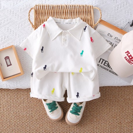 White P0L0 Top Set Shorts