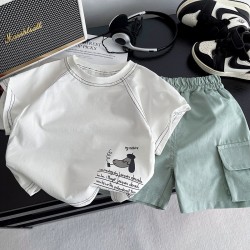 White Dog Top Set Mint Cargo Shorts