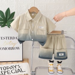 Beige Blue Shirt Set Shorts