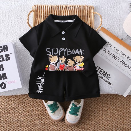 Black Four Bear Top Set Shorts
