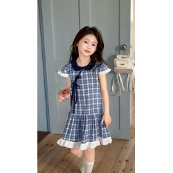 Blue Plaid Black Collar Dress