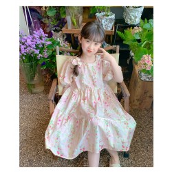 Soft Pink Floral Puffy Sleeve Dress