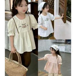 Cream Embroidery Floral Puffy Sleeve Top