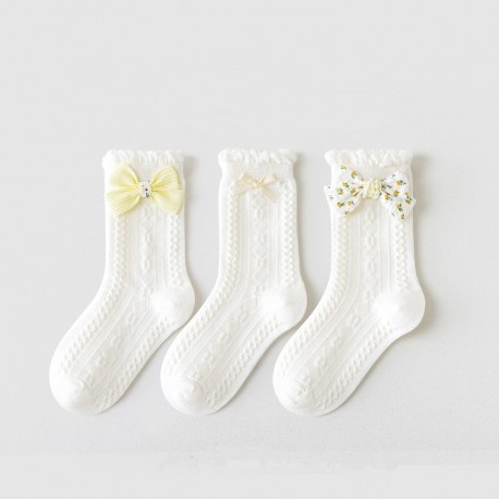 3D Ribbon White Lace Socks
