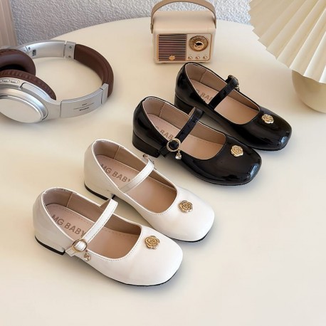 White Gold Rose Flat Shoes