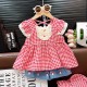Red Plaid Lace Top Set Denim Shorts
