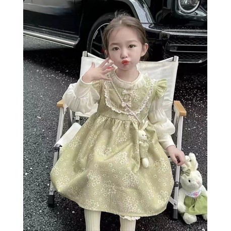 Green Little Floral Lace Dress + Sling Pearl Doll