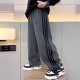 Dark Grey Three Stripes Wide Korean Pants