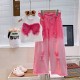 White Pink Ribbon Tank Set Pink Denim Pants