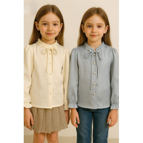 Cream Pretty Ruffles Pearls Top
