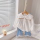 White Embroidery Flowers Top Set Denim Flowers Pants