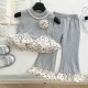 Grey Puffy Polkadot Ruffles Top Set Pants