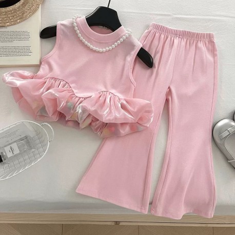 Pink Puffy Ruffles Top Set Pants