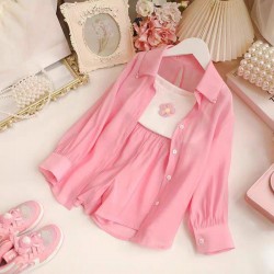 3in1 White Top Set Pink Shirt and Pants