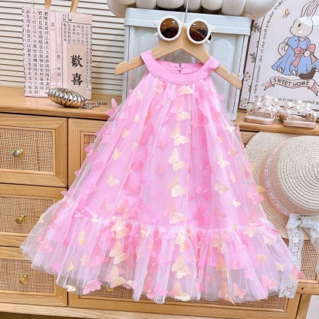 Pink 3D Butterfly Halterneck Dress