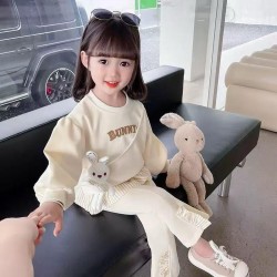 Cream Bunny Top Set Pants + Sling Doll